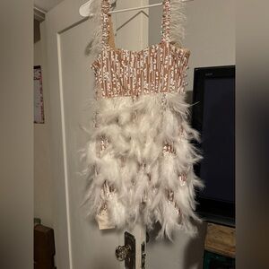 Statement Dress w:elaborate detailing and feathers - NEW WITH TAGS